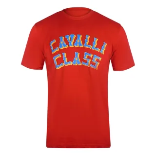 Cavalli Class - Rotes T-shirt Mit Mehrlagigem Logo