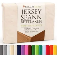 Strauss Home Spannbettlaken Premium 160 g/m² Gekämmte Baumwolle Jersey in Hotelqualität, Gummizug: Rundumgummi, OEKO-TEX®-zertifiziert - Hotelqualität – Formstabil & Langlebig