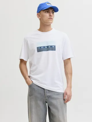 JACK&JONES - JCOFUSION DOTS PRINT TEE SS CREW SN Bright White - Gr. - M