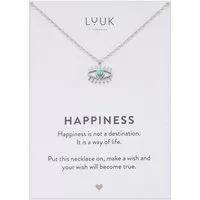 LUUK LIFESTYLE Kette mit Anhänger Evil Eye, mit Happiness Spruchkarte, wasserfest & hautverträglich