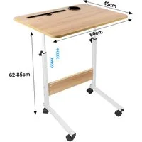 JEOBEST Computertisch Laptoptisch mit Rollen, Laptopständer Holz Höhenverstellbar(62 - 85cm), Mobiler Beistelltisch Pflegetisch mit Tablet Steckplatz