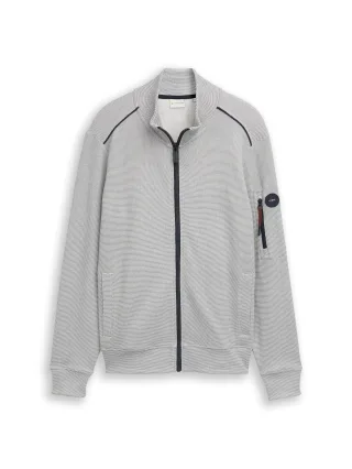 Tom Tailor - Sweatjacke mit Stehkragen offwhite navy stripe structure - Gr. - XXL