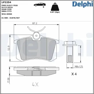 Delphi Bremsbel?ge hinten Audi Citroen DS MG Peugeot Renault Seat Skoda VW