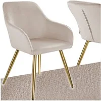 tectake Esszimmerstuhl Küchenstuhl gepolstert, in Leinenoptik, 58 x 62 x 82 cm (Polsterstuhl Marilyn in taupe/gold, 1 St), durchgehende Lehne, schwarze Stahlbeine, bodenschonend