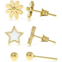 Made by Nami Ohrstecker-Set verschiedene Formen mit Blume-Stern-Perle Perlmutt Ohrstecker Gold, aus Chirurgischem Edelstahl Wasserfester Schmuck Geschenk für Sie