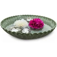 matches21 HOME & HOBBY Wasserspiel Miniteich Set Schale in Grün, Schwimm Teelichter Ø 35 cm Silber, (6 tlg), Komplettset mit Schwimmkugeln aus Edelstahl