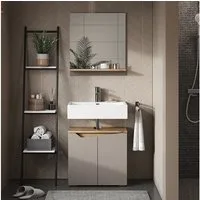 Vicco Badspiegel Marelle, Greige/Artisan-Eiche, 60 x 67 cm mit Regal (1-St)