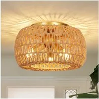 MUPOO Deckenleuchte Boho Deckenleuchte mit Rattan Lampenschirm,Rattan Deckenlampe Hängend, LED fest integriert, E27 Vintage Industrielle Deckenlampe mit 3 Glühbirnen,für Wohnzimmer