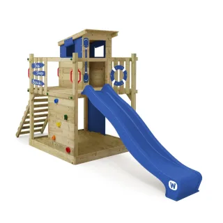 Stelzenhaus Smart Pier mit Rutsche & Kletterwand - Hochwertiger Spielturm für Garten-Abenteuer - Robuste Holz-Konstruktion für Kinder - Wickey