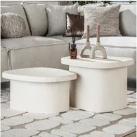 alesvelt Couchtisch Set STONE ORGANICO 2-teilige Kiesel-Satztische aus Marmor-Verbundstoff (2er-Set), 57x44x40cm, 57x44x30cm