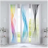 Faizee Möbel Vorhang Flächenvorhang 245x60 Wellenmuster Bunt/Blau/Schwarz Gardine Vorhang