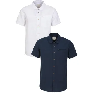 Mountain Warehouse Herren Kokosnuss-Struktur Kurzarmhemd (2er-Pack) (Weiß/Dunkelblau)