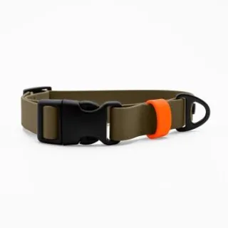 THE DOG IDEA Biothane Halsband Khaki Klickverschluss neon orange L