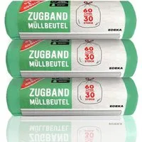 Gut & Günstig Müllbeutel Zugband Müllbeutel 60L (30 Stück) 3er Pack Reißfest Flüssigkeitsdicht