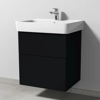 Sanipa 3way Waschtischunterbau zu Geberit Renova Plan Waschtisch mit 2 Auszügen, Schwarz-Matt SF87508