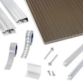 Polycarbonat Stegplatten | Terrassendach-Set | einfachem Alu Verlegeprofil | 16 mm | bronze