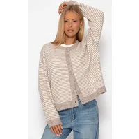 SASSYCLASSY Cardigan Gestreifter Cardigan für Damen Lässige Strickjacke mit Knopfleiste und Rundhalsausschnitt Pink Taupe
