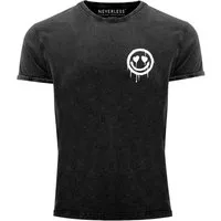 Neverless Print-Shirt Herren Vintage Shirt Print Aufdruck Motiv Drip Face Drippy Smile mit Print