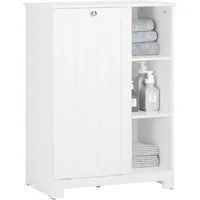 SoBuy Wäscheschrank BZR105, Badezimmerschrank Badmöbel, mit 3 Regale Badschrank mit Wäschesack Wäschetruhe Wäschesammler Wäschekorb Weiß