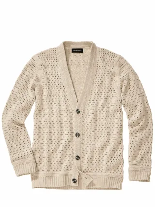 Mey & Edlich Herren Perforierter Cardigan Beige 70 % Baumwolle, 30 % Leinen