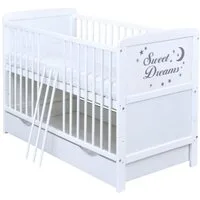 Baby-Delux Babybett Sweet Dreams Bettkasten, Kinderbett Gitterbett 140x70 weiß mit Beißschienen Schublade, Matratze