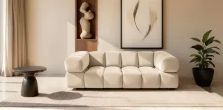 Sofa Designersofa BLANCHE 3-Sitzer in Stoff Bluvel Creme