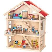 goki Puppenhaus 3 Etagen, komplett möbliert inkl. Puppenfamilie