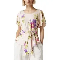 Lauren Ralph Lauren Blusentop Bluse Floral Print V-Ausschnitt Top Shirt Tunika V-Ausschnitt, verziert mit eleganten Rüschen