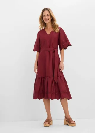 bonprix Midikleid aus reiner Baumwolle, rot, Gr.40, Mit kurzen Ärmeln und Bindeband, aus 100% Baumwolle