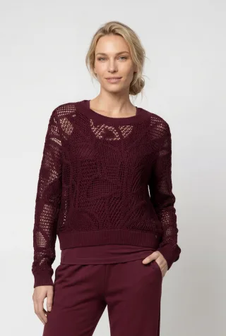monari - Strickpullover mit Cornellymuster dark bordeaux - Gr. - 40