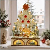 HTI-Living Schwibbogen LED Schwibbogen Weihnachtsbaum mit Kugeln und Kirche (1-tlg), Lichterspitze aus Holz, batteriebetrieben