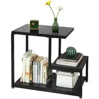 SoBuy Beistelltisch FBT65, Wohnzimmertisch Nachttisch Nachtschrank, mit Glasplatte Sofatisch Glastisch Couchtisch mit 3 Ablagen schwarz