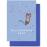 Bow & Hummingbird Grußkarte Grußkarte Willkommen Baby (Affe), 100% Recyclingpapier