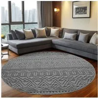 Teppium Teppich Skandinavisches Vintage-Muster auf Bouclé-Teppich, Rund, Höhe: 20 mm, Kurzflor Schlingen Teppich Grau Boucle-Loop Wohnzimmer Teppich