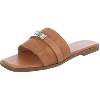 Ital-Design Damen Pantolette mit Metall-Detail und flachem Fußbett Pantolette (91742319) Blockabsatz Pantoletten in Camel