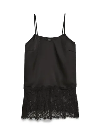 VERO MODA - VMOLLIE LACE LONG SINGLET TOP WVN Black - Gr. - M
