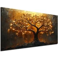 DARO Design Leinwandbild Modern Abstrakt Wandbilder XXL Wandbild Wand Deko Leinwand Bilder, (Lebensbaum Sonnenlicht - Bild groß Wohnzimmer Schlafzimmer Küche Esszimmer Einteilig Querformat Fotodruck Leinwände Wanddeko Abstrakte Kunst Boho), 84x56cm