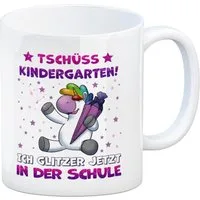 speecheese Tasse Tschüss Kindergarten Einhorn Kaffeebecher für die Einschulung
