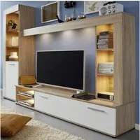 trendteam Wohnwand, Anbauwand Schrankwand Mediawand Wohnkombi Eiche 240x185x41cm