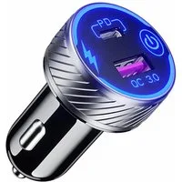 Bolwins L50C 12-24V Zigarettenanzünder Verteiler Auto Ladegerät USB, Typ-C PD USB-Ladegerät (5000 mA, Packung, 1-tlg., 1x Zigarettenanzünder Verteiler mit USB QC3.0 & USB-C PD, Schnellladen QC3.0 & PD 30W, Touch-Ein/Aus-Schalter)