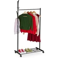 relaxdays Garderobenständer Schwarze Garderobe mit Rollen