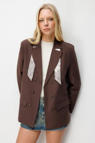 Leinenblazerjacke mit Schal-Detail