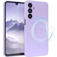 EAZY CASE Handyhülle für Samsung Galaxy A16 Hülle Silikon 6,7 Zoll, MagSafe Soft-Silikonhülle kabelloses Laden matte Oberfläche Blau Lila