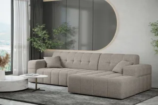Ecksofa Designersofa NANCY in Stoff Neve Macchiato Ottomane Rechts