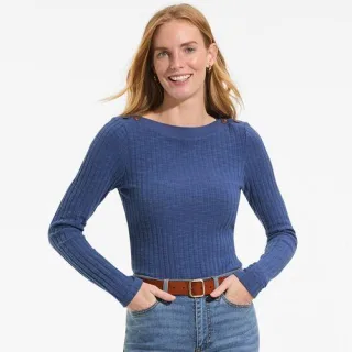 Rippstrick-Shirt mit U-Boot-Ausschnitt für Damen, Damen, size: regular, Beige, Elasthan/Baumwoll-Mischung/Polyester-Mischung, by Lands' End