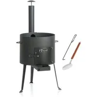BBQ-Toro Feuerstelle Kazan Ofen Ø 39,5 cm, Gulaschkessel mit Schaumlöffel, Schürhaken