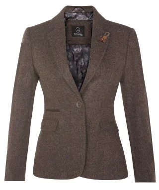 Brauner Tweed-Blazer im 1920er-Jahre-Stil mit Fischgrätenmuster für Damen