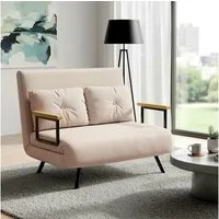 HOMCOM Schlafsofa Relaxsessel mit Bettfunktion, Klappsofa mit Samtoptik, Polstersofa 1 Teile, mit Verstellbarer Rückenlehne, Beige, 102 x 73 x 81 cm