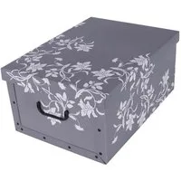 Kreher Aufbewahrungsbox Aufbewahrungsbox, Dekokarton - Motiv: Blumen Barock, Grau