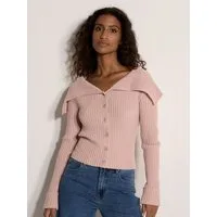 Apricot Cardigan Strickjacke mit weitem Kragen aus Rippstrick